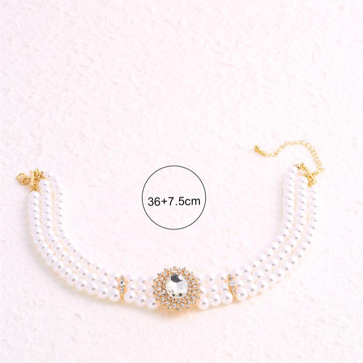 Crystal Diamond Multi-Row Imitation Pearl Choker: European & American Retro Style for Women