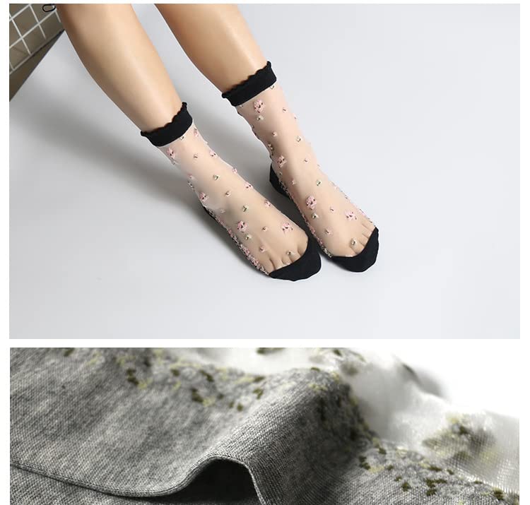 Καλοκαιρινές Φλοράλ Δαντέλα Υπερβολικά Διαφανείς Γυναικείες Κάλτσες Μήκους Μέχρι τον Αστράγαλο, Διάφανες Κάλτσες, Χαριτωμένες, Στενές, Κομψές, Αναπνέουσες, Λεπτές, Κάλτσες, Καλοκαίρι, Δροσερές, Κάλτσες,