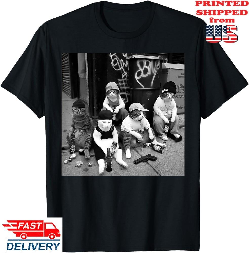 Funny Gangster Cats Street Design  T-Shirt, Unisex Tee Unisex T-Shirt S