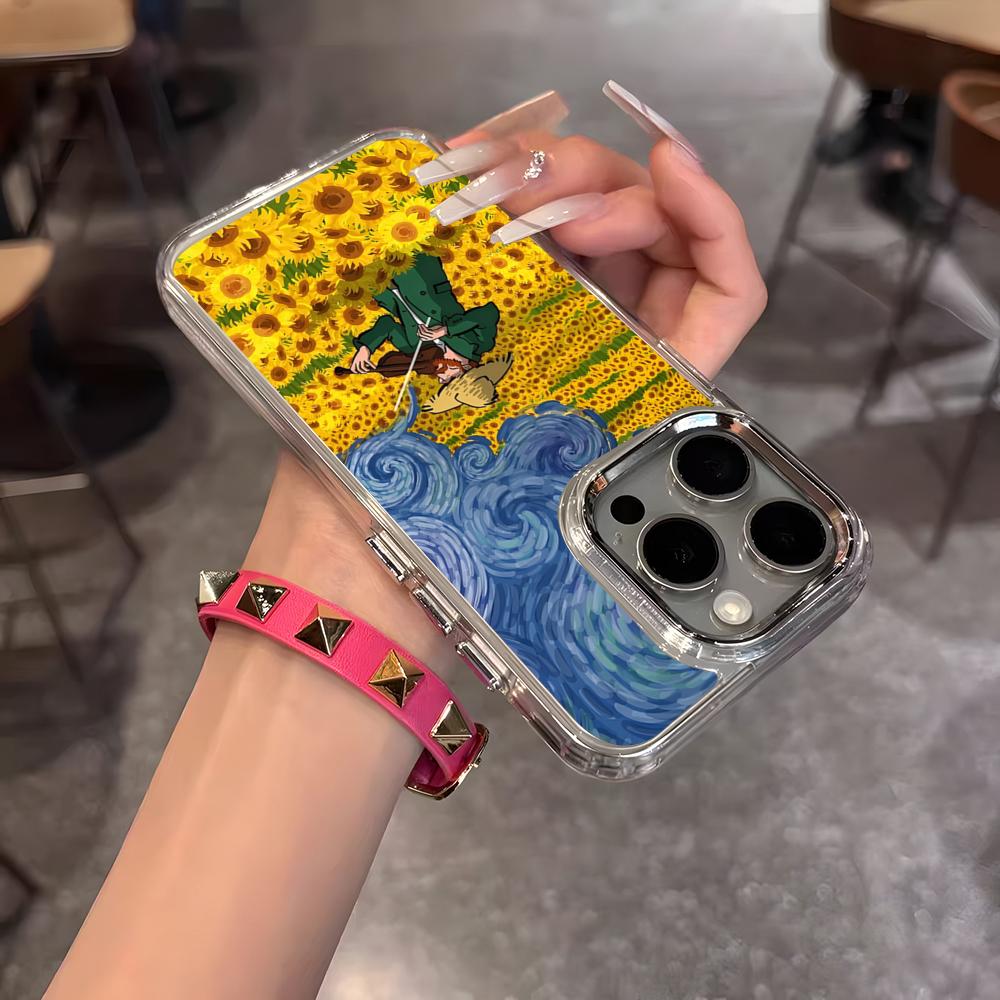 Van Gogh Starry Sunflowers Phone Case For IPhone 17 Air 16 15 14 13 12 11 Pro Pro Max Plus Transparent Soft Cover