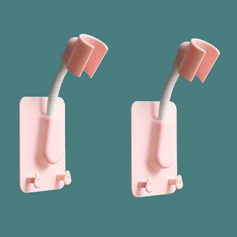 1 360 Shower Head Holder Adjustable Self-Adhesive Showerhead Bracket Wall Mount With 2 Drape Hooks Stand SPA Washroom Universal