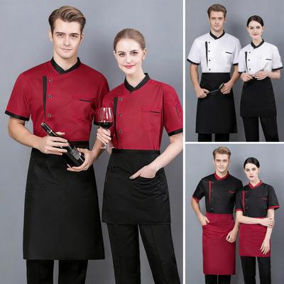Chef Uniform Chinese Stand-Up Collar Short Sleeve Unisex Chef Tops with Practical