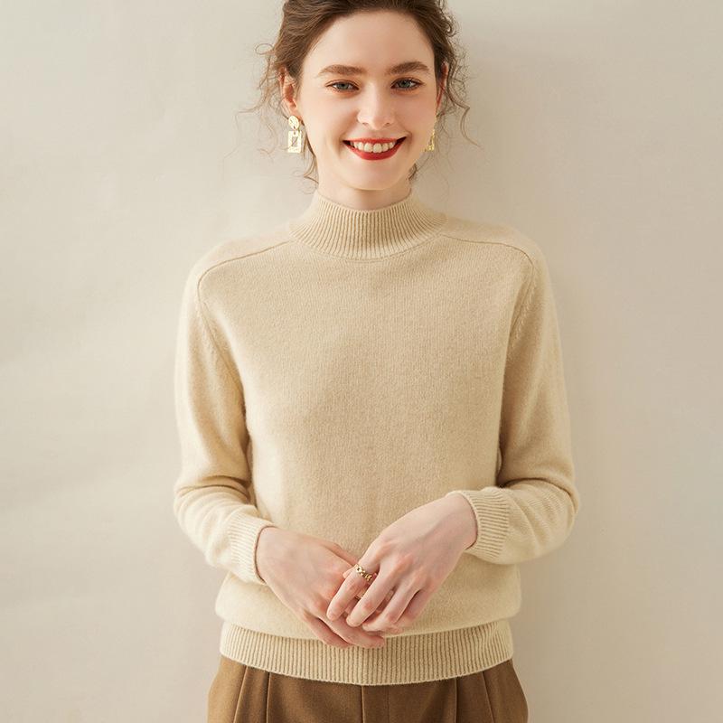 Women's Cashmere Sweater: Thickened Half-High Neck Knitwear, Solid Color, Soft and Warm for Autumn/Winter