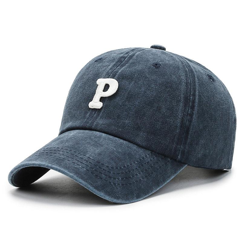 

New version of high-quality patch P letter baseball cap spring and autumn versatile cap curved brim washing cap sun protection cap Adjustable темно-синий
