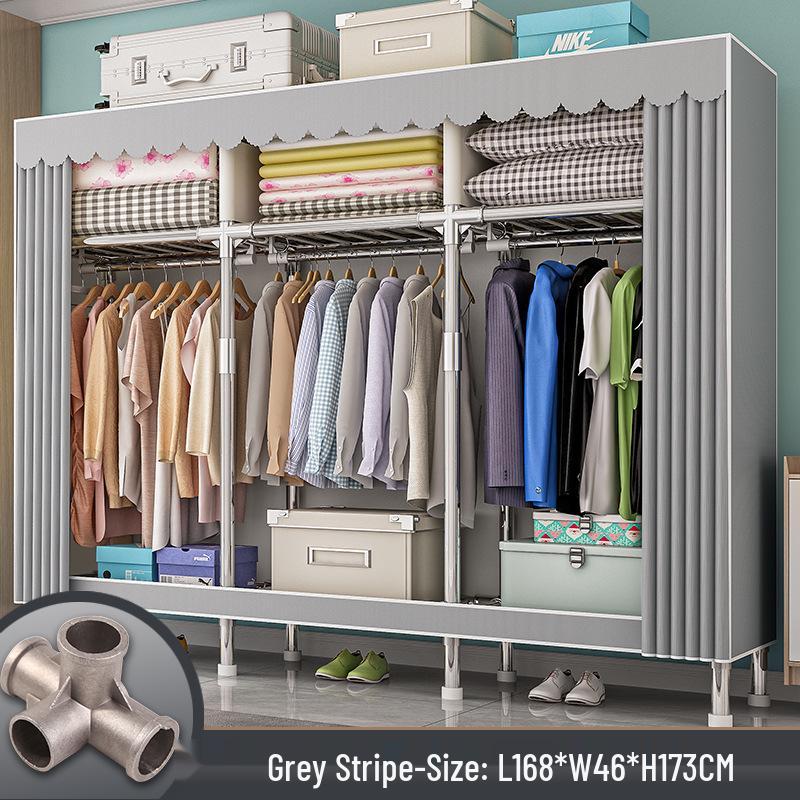 All-Steel Frame Thickened Cloth Wardrobe for Bedroom or Dormitory - Large Capacity Storage