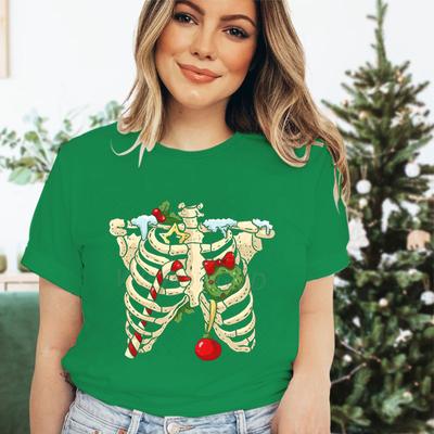 Christmas Skeleton Skull Tshirt Unisex Women Fashion Casual Tops Xmas Festive Holiday Classic Tops Unisexs Womens Clothing