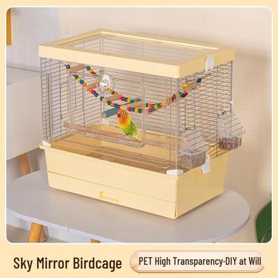 Transparent Acrylic Birdcage for Budgies, Cockatiels & Peonies - Large Landscape Design
