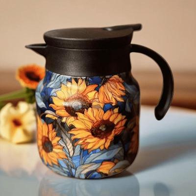 Retro Floral Tea Pot Stainless Steel Tea Kettle Drip-Proof Tea Pot Kitchen Tea Kettle with Tea Infuser for Home and Dining Room