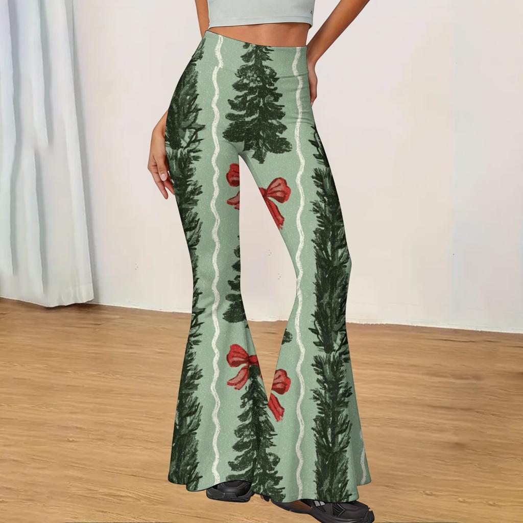 Women's Christmas Printed High Waisted Flared Yoga Pants Casual Slim Fit Everyday Wear