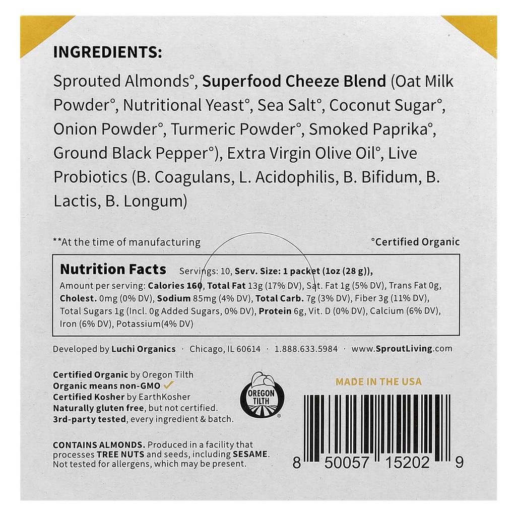 Probiotic Almonds, Cheddar Cheese, 10 Packets, 28G (1Oz) Per Pack