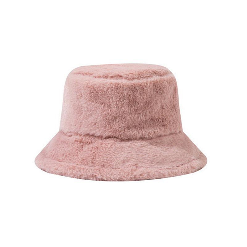Faux Fur Winter Bucket Hat For Women Solid Warm Female Cap Outdoor Sunscreen Sun Fisherman Hat Lady Cap