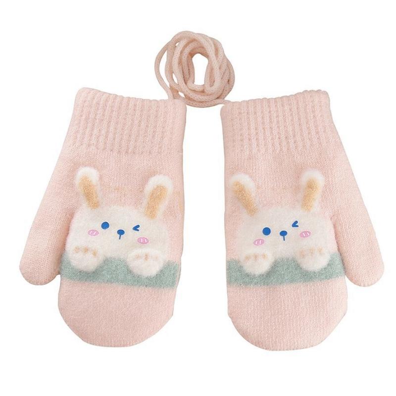 Thicken Mittens For Children Kids Mittens Rabbit Cartoon Winter Cute Knitted Gloves Toddler Warm Rope Boy Girls Baby Hand Gloves