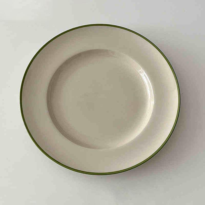

Керамическая тарелка 25 см с зеленым краем, круглая, бытовая, для стейка, спагетти, изысканная обеденная посуда, плоская тарелка для фруктового салата, посуда 25cm зелёный