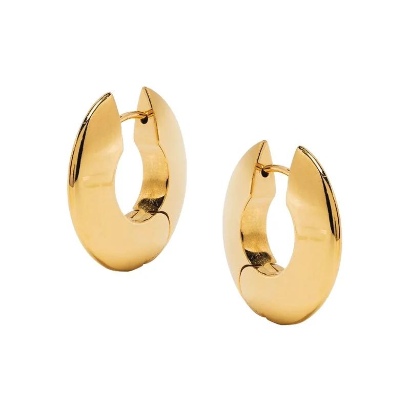 

PONYKISS Silver Color Round Smooth U Shape Big Hoop Earrings for Women Minimalist Light Luxury Fashion Jewelry