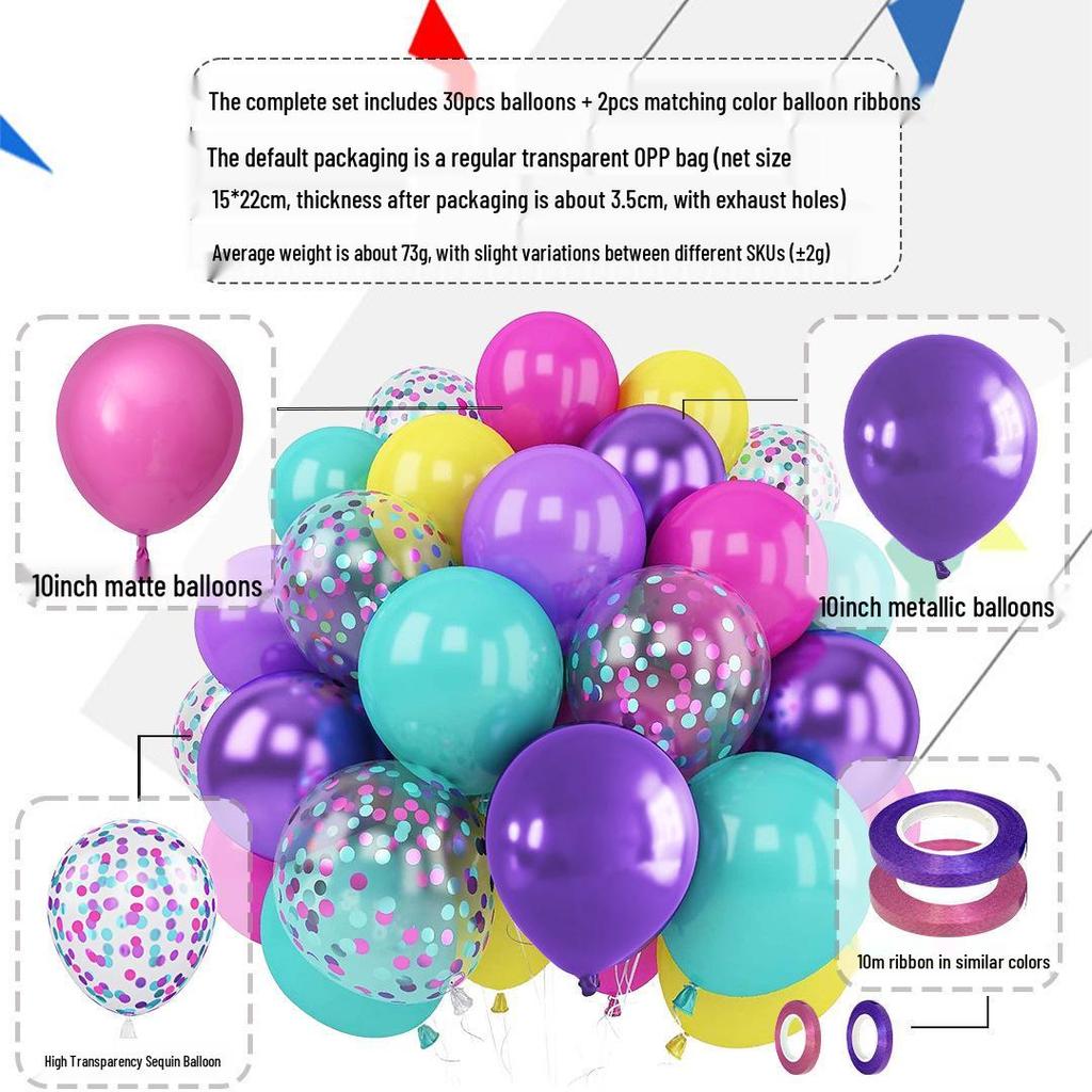 Cross-border Mermaid Sequin Balloon Set - 30pcs Birthday Decoration