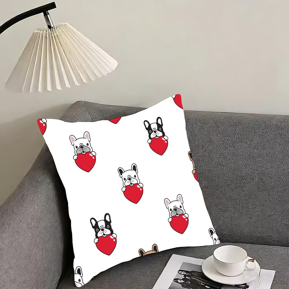 Cartoon French Bulldog Pattern Cushion Cover Reversible Plush Pillow Cover – For car, sofa, bedroom, perfect as a gift.