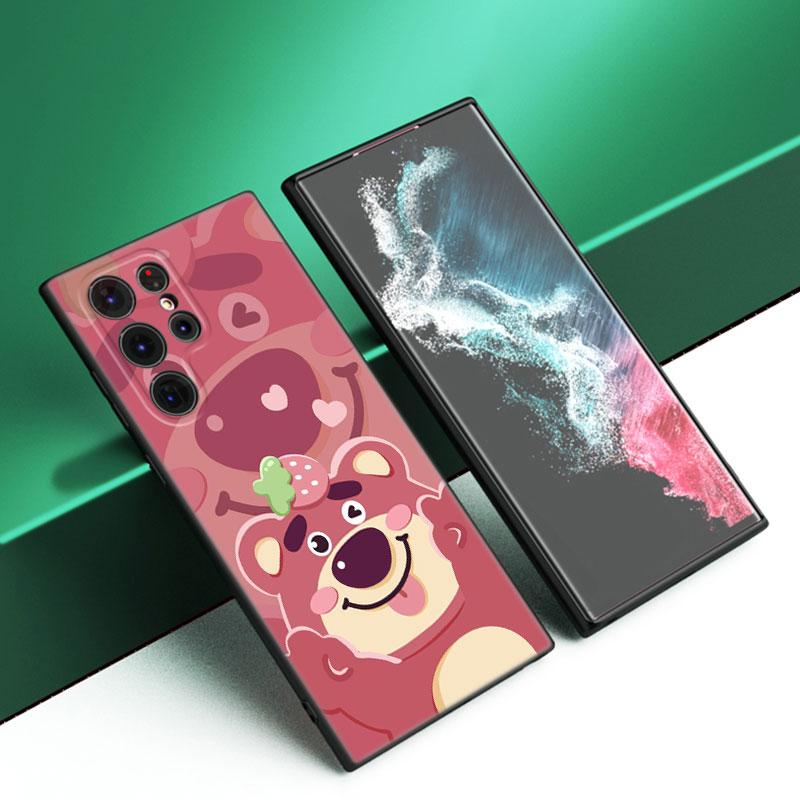 L-Lotso S-Jahodový medvídek Černý silikonový kryt na telefon Pro Samsung Galaxy S23 S21 S20 FE S24 S22 Ultra S10E S10 S9 S8 Plus