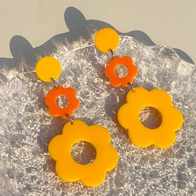 Statement Flower Earrings for Women Comfortable Acrylic Designs Portable Decoration for Bohemian and Retro Styles