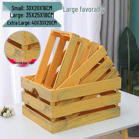 Distressed Wooden Rectangular Basket for Fruit & Vegetable Display