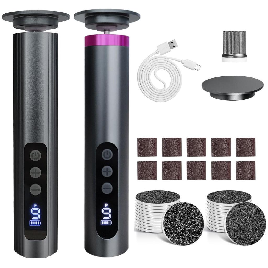 Rechargeable Electric Foot Scrubber & Grinder with Screen Display - Dual Function Pedicure/Manicure Tool with New Metal Body