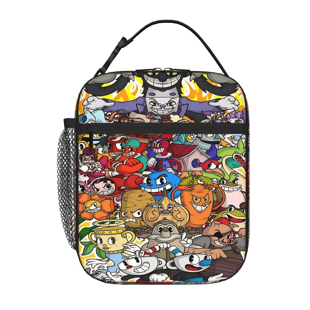 1 Piece Portable Lunch Container Vintage Cartoon Warrior Zipper Closure Durable Pocket Cuphead For Lunch Box Bag