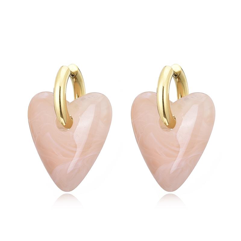 Vintage Big Statement Heart Pendant Stainless Steel Hoop Earrings For Women Smooth Acrylic Resin Gold Color Ear Buckle Jewelry