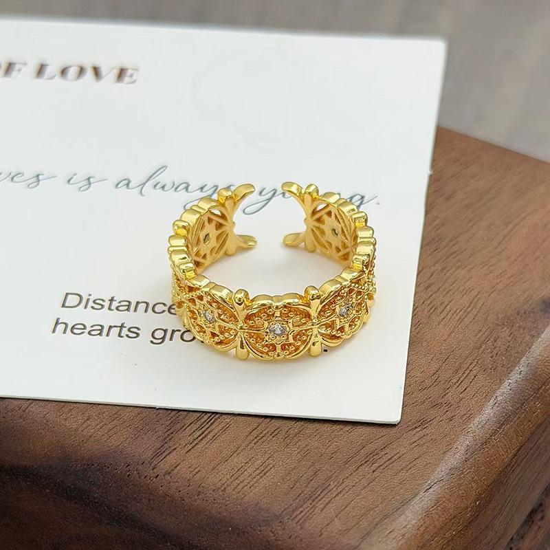 Flowers Like Brocade Medieval Vintage Court Style Light Luxury Temperament Zir*****Pen Ring Niche Design Ring