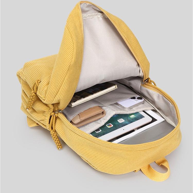 Corduroy Backpack for Women Large Capacity School Backpack Casual College Bookbag Lightweight Travel Daypack with Multi Pockets