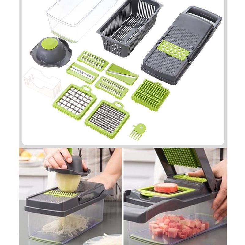Vegetable Cutter Fruit Slicer Grater Shredder Drain Basket Slicer 8 In 1 Gadgets