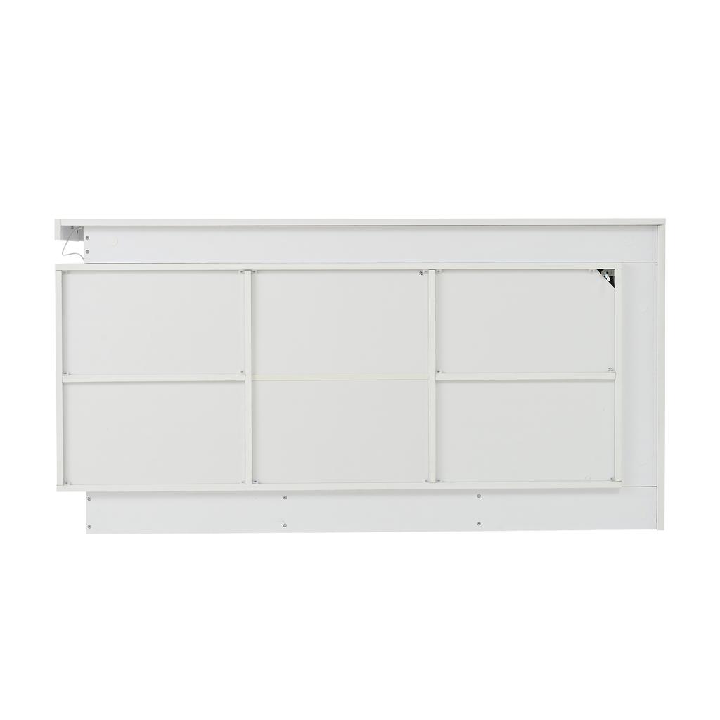 Credenza 140*35*72cm, Cassettiera per Camera da Letto, Soggiorno, con 3 Cassetti, Ripiani Regolabili e 2 Ante, Mobile Laccato Lucido con LED, Bianco