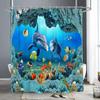 Ocean Animals Shower Curtains Dolphin Sea Turtle Fish Coral Underwater Cave Scenery Fabric Children Bath Curtain Bathroom Decor