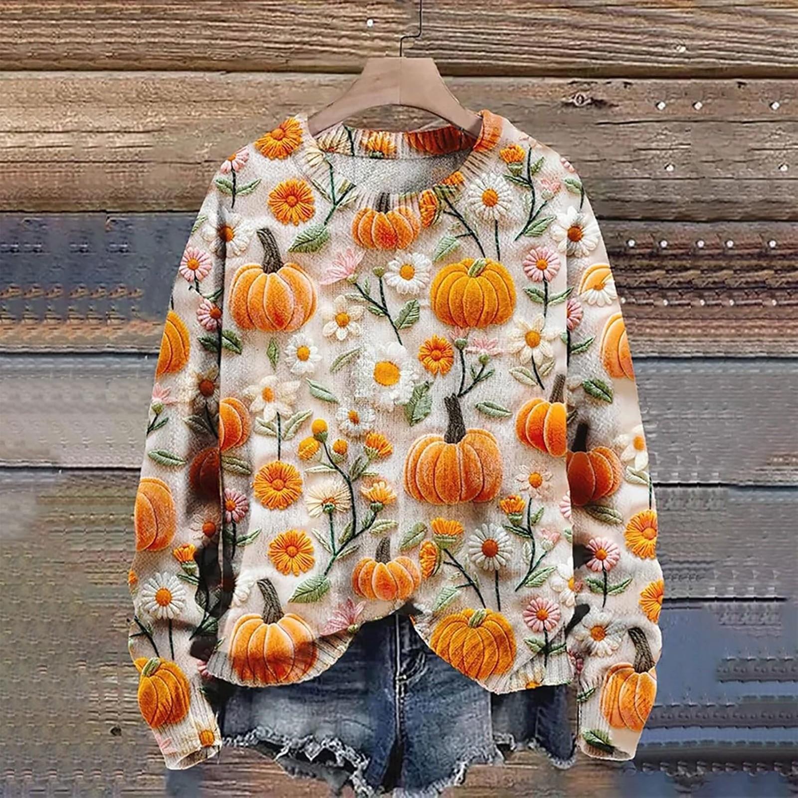 

Свитшоты на Хэллоуин для женщин, вязаный свитер, милая рубашка, осенний свитер с круглым вырезом, топы M жёлтый