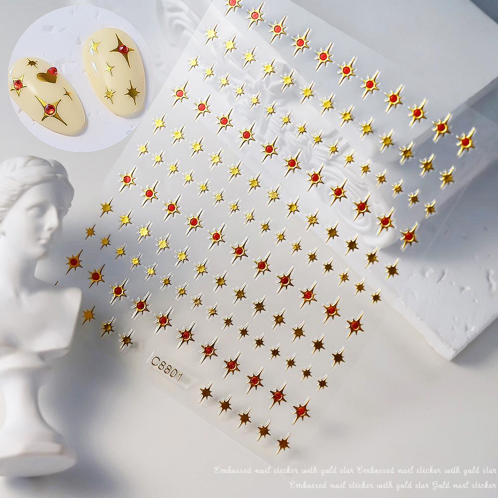 1pcs 3D Bronzing Gold Love Nail Art Stickers Holographic Stars Sun Starlight DIY Nail Decals Manicure Decoration