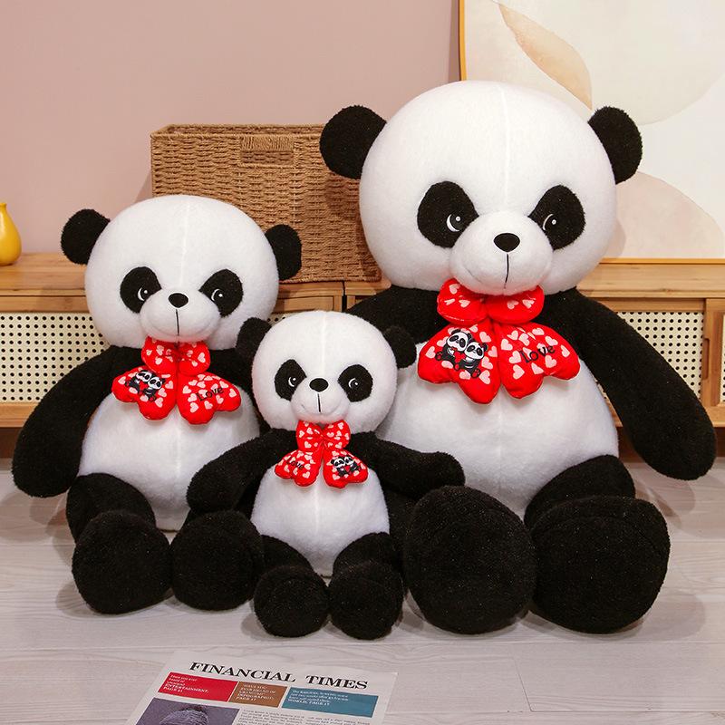Cute Bow Panda Doll Plush Toy Black And White Panda Doll Children'S Soothing Rag Doll Birthday Gift
