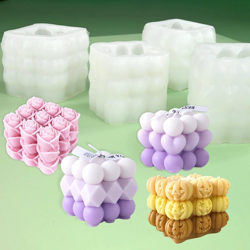 3D Cube Silicone Candle Mold DIY Crystal Epoxy Mould Small Round Ball Soap Molds Candle Making Tool Handcraft Decor Supplies