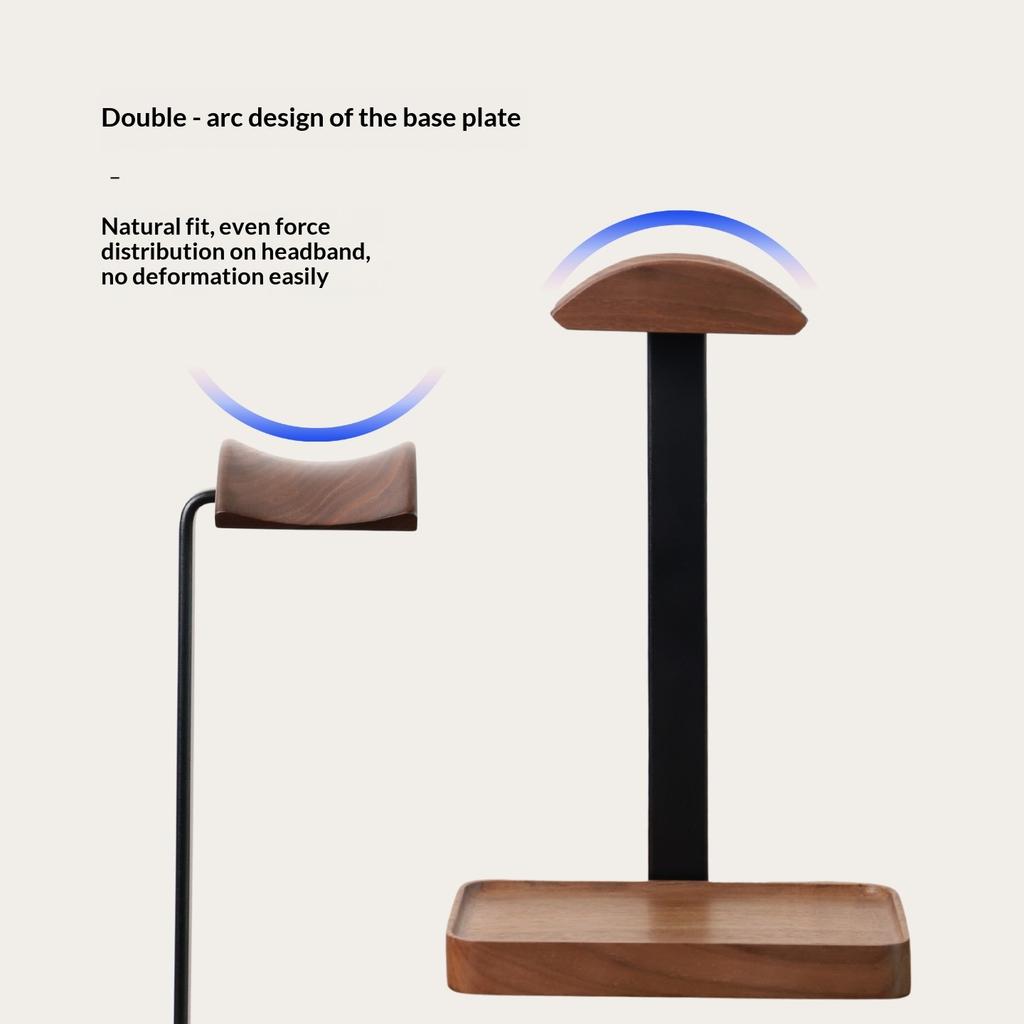 Solid Wood Headset Holder Headphone Stand Computer Gaming Hanger with Base Storage