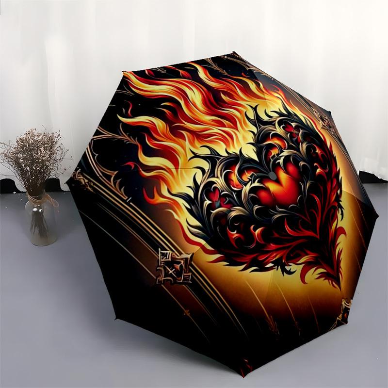 1pc Flaming Gothic Heart Umbrella with Plastic Handle,Suitable for All Seasons Home Travel Outdoor UmbrellaDD400