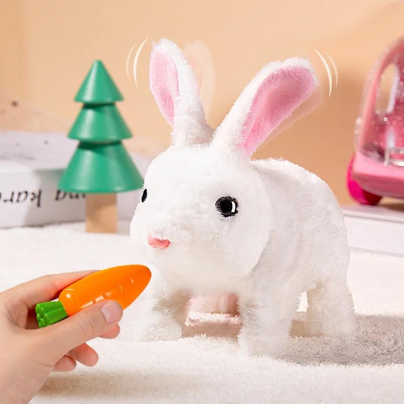 Children Electric Simulation Bunny Plush Toy Girl Pet Cute White Rabbit Doll With Sound Animal DIY Change Clothes Game for Kids