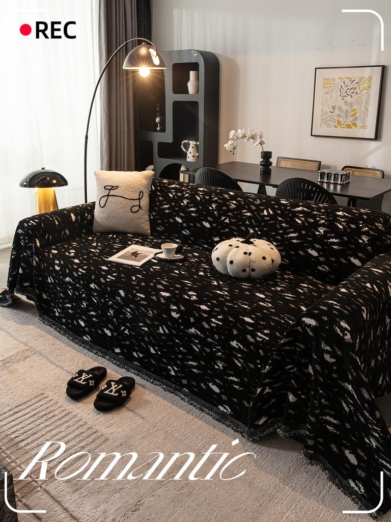 For L Shape and Loveseat Universal Black Sofa Cover Thick Chenille Full Coverage Cat Resistant