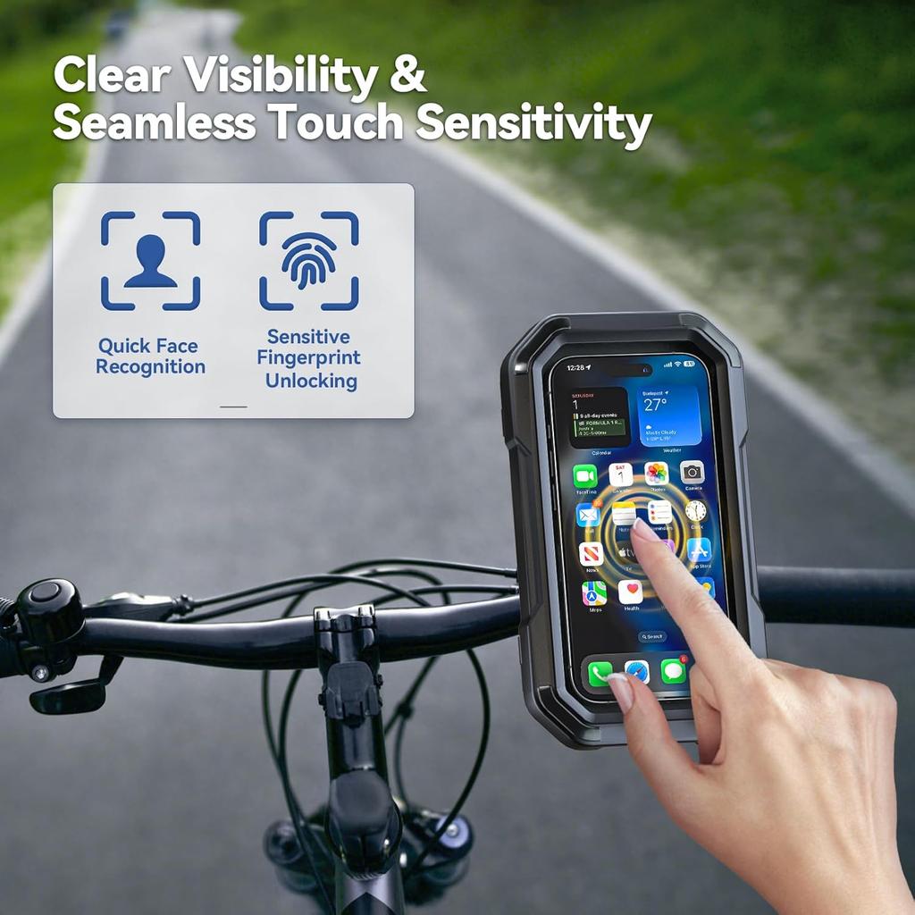 KDD Waterproof Bike Phone Holder - 360 Rotation Motorcycle Phone Mount, Fully Enclosed Touch Sensitive Design, Bicycle Phone Clamp Compatible With