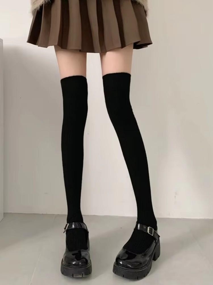 Autumn Winter Women's Stockings Girls Black White JK Lolita Long Tight Socks Vertical Stripes Cotton Over Knee Thigh High Socks