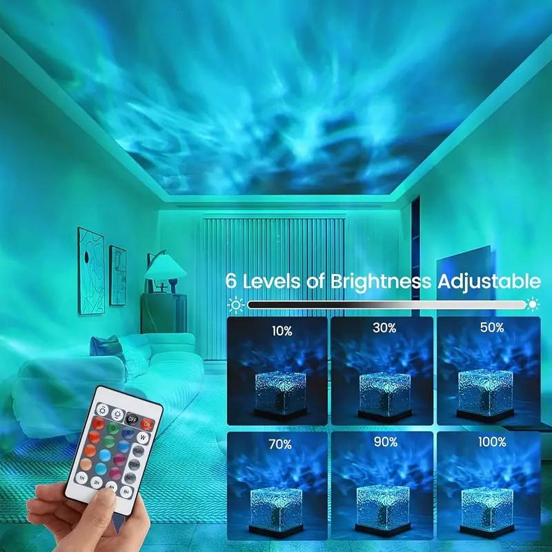 Translucent Cube Ocean Wave Projector Light with 16 Colors and Remote Control Cube Aura Lamp,Lights Projector Light for Bedroom Aurora Lamp