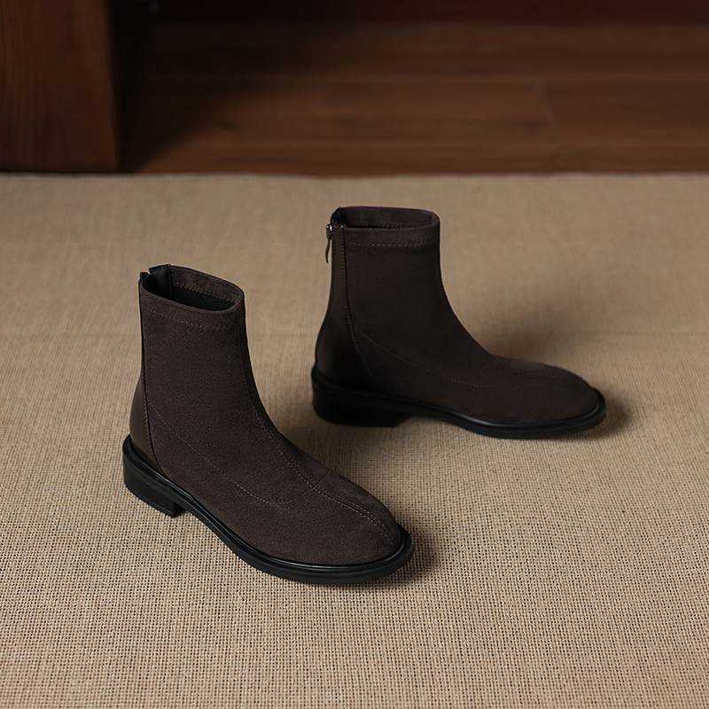 Krazing Po Flock Winter Round Toe Size 33 Chelsea Boots Size 43 Zipper Fashion Low Heels Stretch Ankle Boots