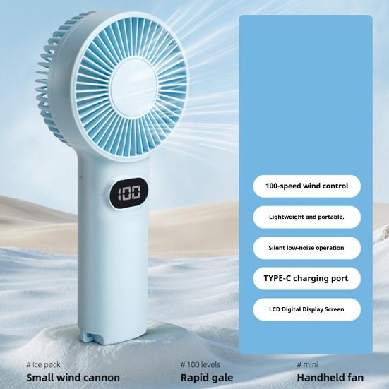 Small Handheld Fan 100 Speed Adjustable LCD Display USB Rechargeable Summer Cooling Fan Portable Travel Mini Personal Fan