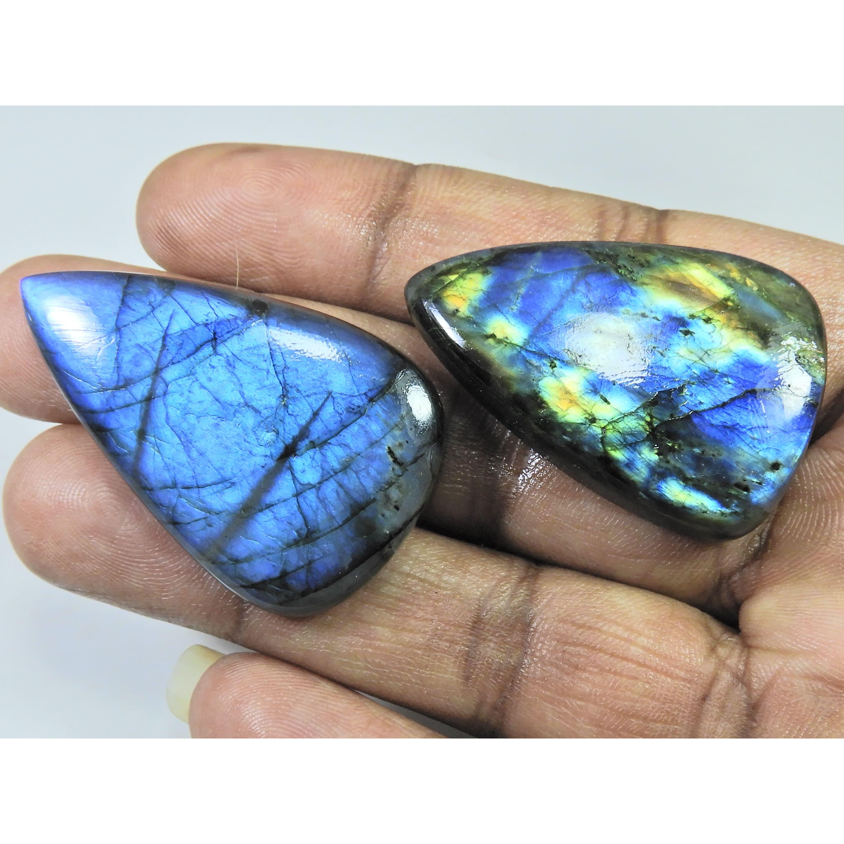 39-41 MM Natural Labradorite Multi Pear Cabochon Loose Gemstone 2 Pcs Lot D-222