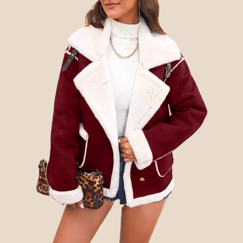 New Plush Lapel Winter Coat: Warm Casual Style Jacket
