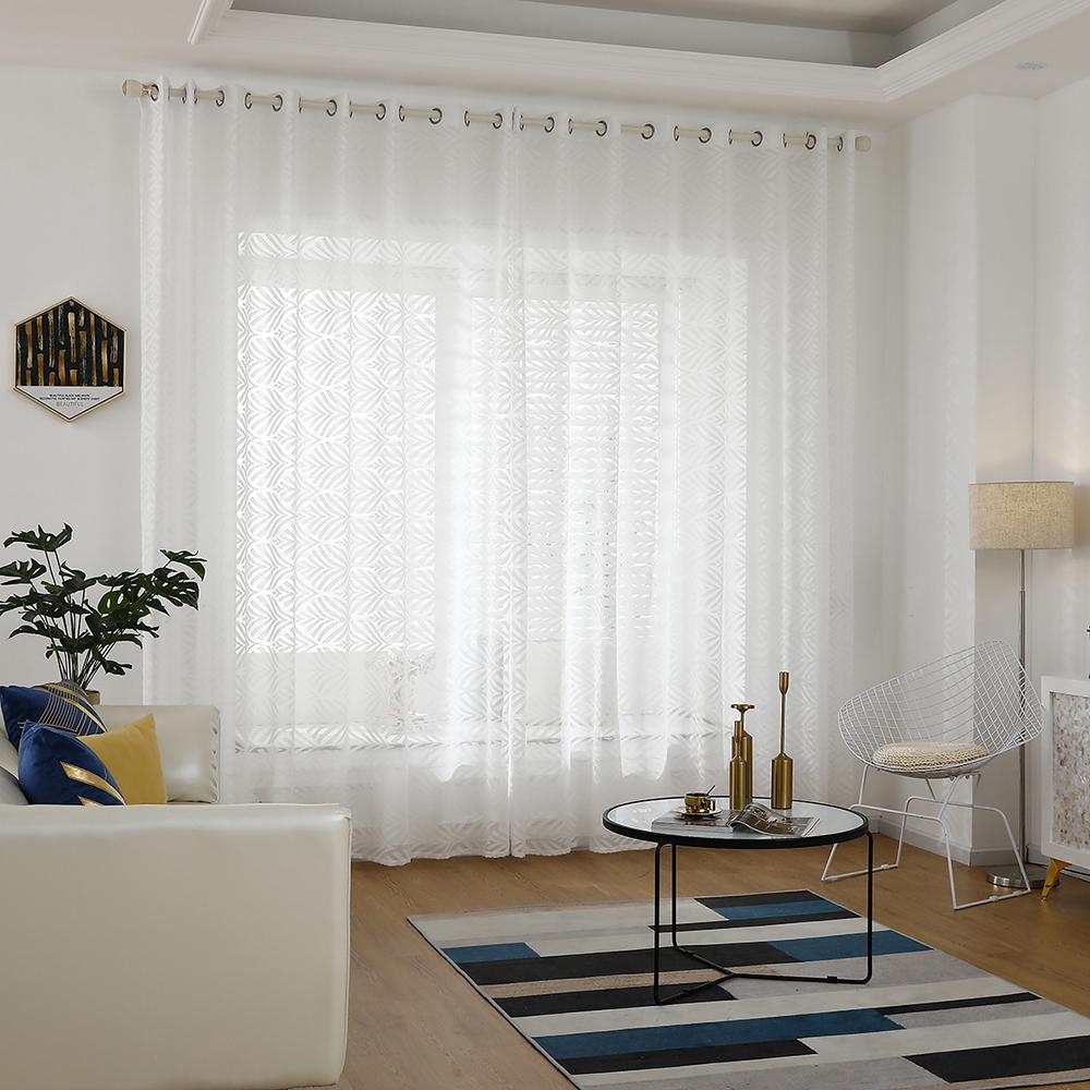 White Sheer Voile Window Curtain with Ring Top for Kitchen, Bedroom and Living Room (2 Panel,55''