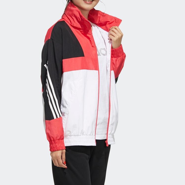 Adidas Neo Three-Stripe Printed Hooded Windbreaker Jacket Women Pink/White/Black FU1069