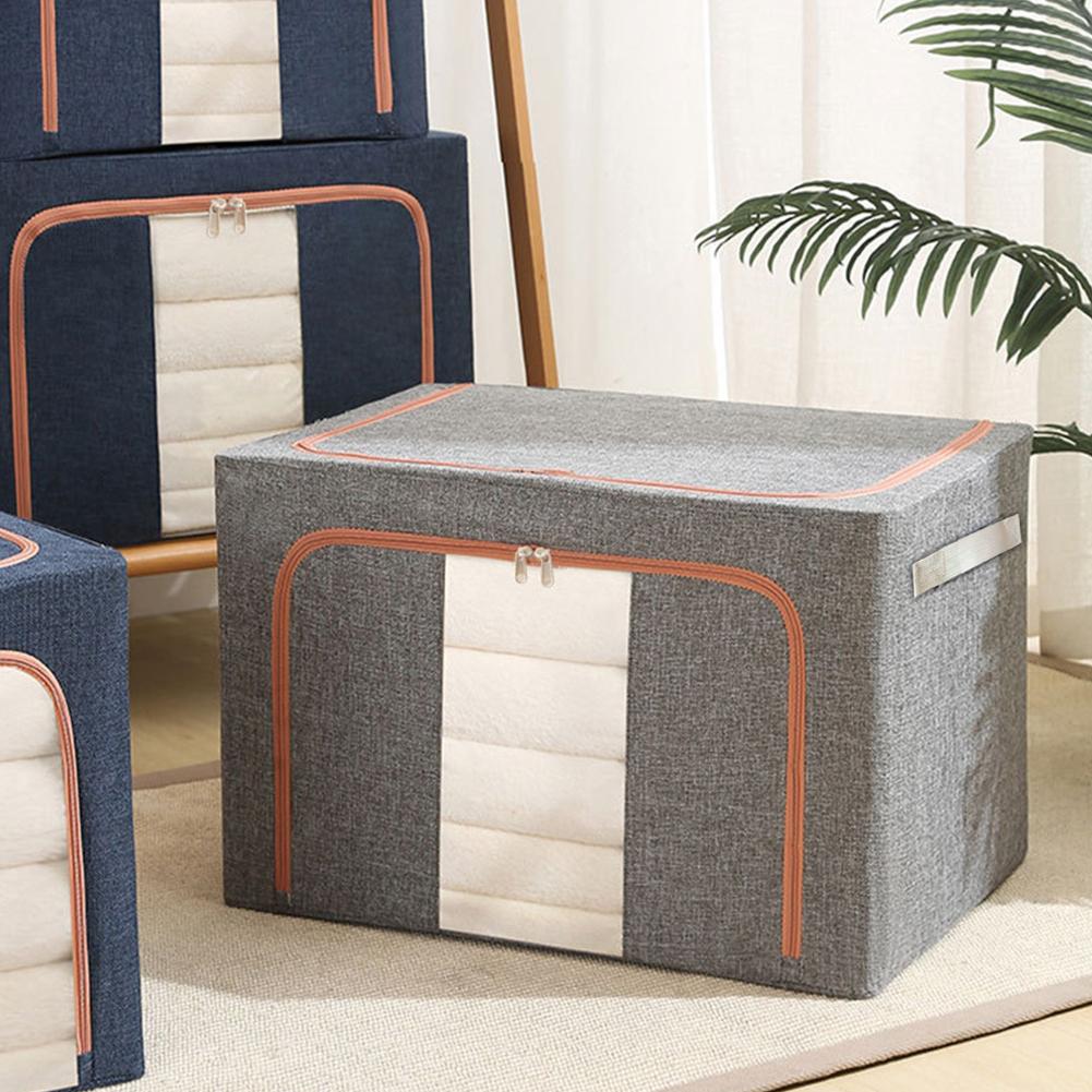 Quilt Blanket Closet Clothing Organizer 24L Capacity Stackable Storage Bag with Metal Frame Linen with Zipper for Duvets Clothes