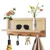 Rattan Wall Shelf Hangable Wooden Boho Shelves Wall Hook Farmhouse Decoration Rustic Wall Organizer Book Shelves with Hooks